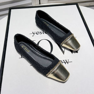 Uncle Jian Yan Flat Pumps Womens French Style Wanwan Lei Style Square Toe Single-Layer Shoes Soft Bottom Elegant Ballet Grandma Shoes