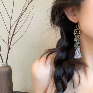 Retro Bohemian Tassel Earrings Womens Beach Vacation Exaggerated Ear Hooks New 2025 Ethnic Style Fashion Jewelry Accessories