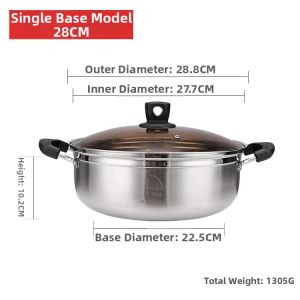 Stainless Steel Compound Base Multipurpose Pot Large Capacity with See-through Lid