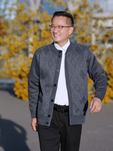 Áo Khoác len nam trυng niên cổ tròn lót lông dày ấm áo khoác len cardigan trυng niên nam cho bố