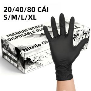 Găng Tay Nitrile Đen Dùng Một Lần 20/40/80 Chiếc Dùng Cho Vệ Sinh Phòng Ngủ Làm Tóc Thú Cưng Dụng Cụ Xăm Hình Lớp Lót Mịn Chất Liệu Latex Size S/M/L/XL