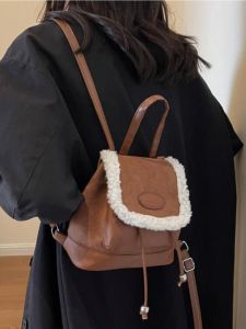 Niche Style Backpack Design Bag Fall and Winter 2023 New Arrival Retro Frosted Backpack Outdoor Fashion Plush Bucket Bag