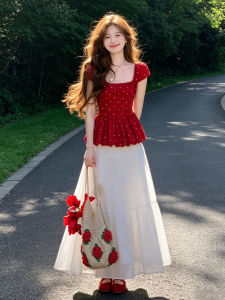 PEIZIXUAN | Dopamine Bright Summer Dress Set Red Polka Dot