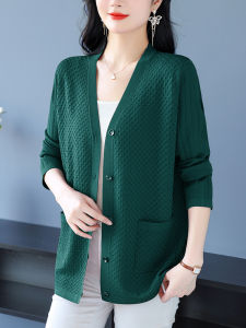 Spring Autumn Thin V-neck Knitted Cardigan Womens plus Size Outerwear Shawl Loose Stylish Sweater Coat Fashionable Comfortable