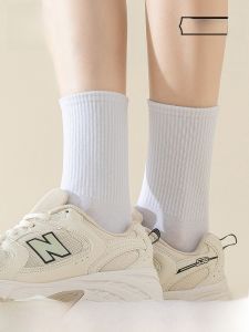 MiiOW | ถุงเท้ากีฬาผ้าฝ้ายมินิมอลสำหรับผู้หญิง ถุงเท้ากลางน่อง ป้องกันแบคทีเรีย ระบายอากาศได้ดี ดูดซับเหงื่อ ไม่ติดตัว ถุงเท้ายาวถึงเข่า