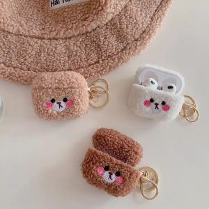 Luxury Designer Cute Plush Funny Bear Fluffy Fur Earphone Case For Airpods 4 1 2 3 Pro Protective Carrying Cover Airpods 4