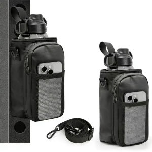 Adjustable Magnetic Water Bottle Holder for 10-46oz Stanley Cup with Phone Pocket Elastic Strap Gym Fitness Carrier