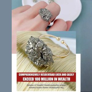 German Craft Crystal Cluster Chalcopyrite Ring Fine Raw Crystal Ore Specimen Handmade Jewelry水晶簇黄铜矿戒指