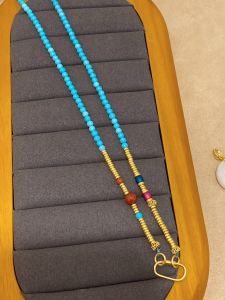 Traditional Chinese Style Ginkgo Leaf Turquoise Pendant Sweater Chain Womens Jewelry Necklace Fashionable Brass Material