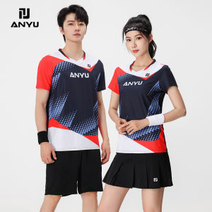 AnYi Badminton Uniform Top Speed Dry Breathable Short Sleeve Sports Training Competition Set for Men And Women