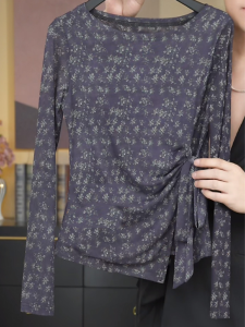 Fashionable Floral Long Sleeve Womens T-shirt Waist Cinching Belted Base Shirt Casual Style High Waist Design Autumn New Arrivals