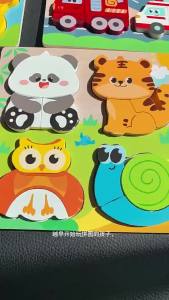 Montessori Wooden Puzzles Hand Grab Boards Cartoon Animal Tangram 3D Educational Learning Toys for Toddlers Babies 2 3 Years Old