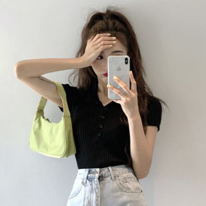 PM❀เสื้อผู้หญิงฤดูร้อนเสื้อแขนสั้นเสื้อไหมพรม POLOผู้หญิงแขนสั้น