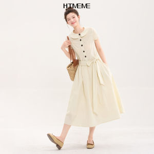 HTMEME | Peter Pan Collar Single Button Waist-Banded Dress