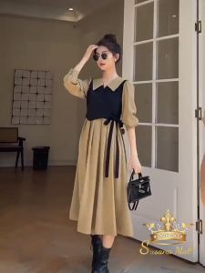 Dress Khaki Leher Kerah Lebar M454: Pilihan Elegan Untuk Acara Sehari-hari