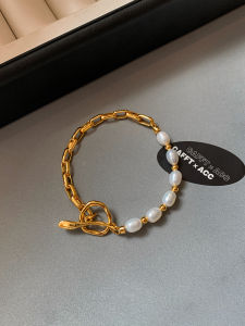 Natural water Real Pearl Bracelet for Women Layering Gold Plated Elegant Minimalist High-End Feelings Stackable Wristband