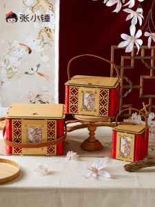 New Year Handheld Gift Box Empty Box Packaging Box Wooden Square Shape Chinese Style Wedding Celebration Festival Supplies