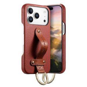 szhaiyu | Luxury Leather Phone Case For iPhone 17 Air 16E 16 15 Plus 14 13 12 11 Pro Max With Wrist Strap Ring Shockproof Back Cover Funda