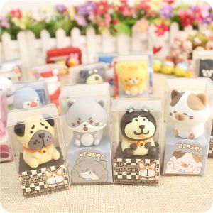 3D Cartoon Animal Eraser Figurines Cat Dog Student Creative Cute Rubber Erasers Collectible Toys Educational Stationery