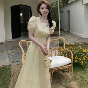 125cm Long Original Design Tall New Arrival Gentle Temperament Waist-Controlled Slimming Youthful-Looking Puff Sleeve Dress