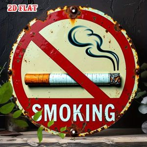 CIFbuy | Vintage "No Smoking" Metal Tin Sign 7.8 Inch Retro Round Wall Art Decor for Home Cafe Garage