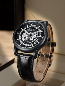 Automatic Mechanical Mens Watch Black Knight Flying Tourbillon Hollow Waterproof Sports Style round Dial Stainless Steel