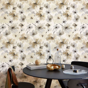 Beige Watercolor Floral Self Adhesive Wallpaper Morden Waterproof Peel And Stick Flower Cabinet Sticker For Living Room