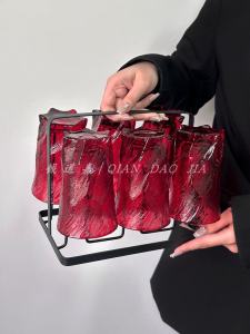 Retro Red High-End Ice Blue Glass Cup Holder Set Heat Resistant for Home Use And Guests Tea Cups Water Cups Glassware Set