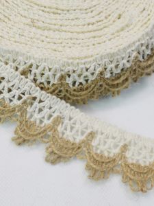 เชือกมะพร้าวสีเหลือง 3.5 ซม. ขอบผ้าฝ้ายสีขาว DIY งานฝีมือสำหรับเด็กอนุบาล อุปกรณ์ตกแต่งขอบผ้า วัสดุ DIY งานฝีมือ