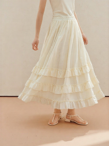 INMAN | Elastic Waist Big Skirt Ruffles Hem Midi Skirt