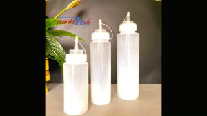 (Không vạch) Bình chai đựng sốt - đựng tương- nước đường - sữa đặc . Nhựa dày nhiều size 500ml 750ml 1000ml