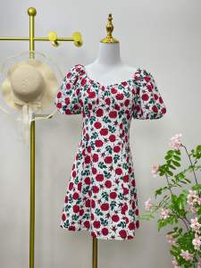 Red Floral Puff Sleeve Dress – Elegant & Fresh Summer Look