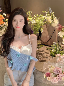 Áo Ba Lỗ Dệt Kim Ngắn Cho Nữ Mùa Hè Ngọt Ngào Cay Nồng Thanh Lịch Ôm Vừa Vặn Mặc Ngoài Áo Lót Áo Ngắn Áo Ba Lỗ