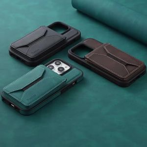 Denior For iPhone 16/15ProMax Card Insertion Detachable Leather Back Cover For 14/13/12 Function With Magnetic Card Clip