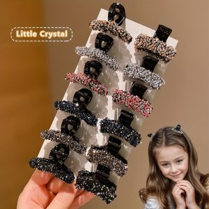 6/12 Pieces of Childrens Super Shiny Double-Sided Rhinestone Small Claw Clips High-End Accessible Luxury Elegant Shark Clip