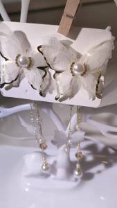 2PC Womens Fashion Trend Butterfly Pearl Long Tassel Earrings Outdoor Travel Carnival Banquet Party Holiday Dressing Gift-5392