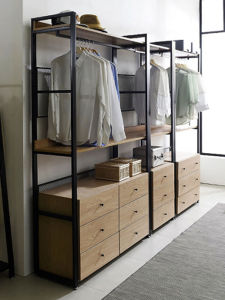 Walk-in Cloakroom Iron Wardrobe Floor Bedroom Corner Shelf Solid Wood Wardrobe Open Metal Hanger