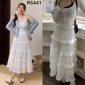 R5441 Milano Layered Eyelet Long Skirt