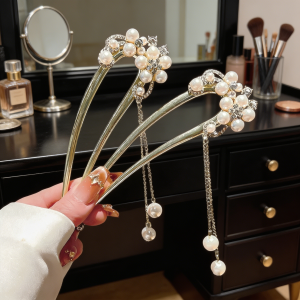 HANXIUYU | New Chinese Style Pearl Tassel U-Shape Hair Pin