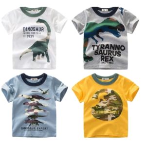 Kids High Quality Cotton T-shirt Short-sleeved Tops Dinosaur Design Cartoon Print T-shirt for Boys 1-10 Years old