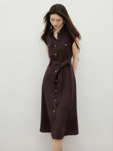 HOPESHOW | Linen-Feel Workwear-Style Waist-Cinching Sleeveless Dress
