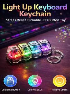 Light Up Keyboard Keychain Stress Relief Clickable LED Button Clicker Toy for People with Anxiety Office Desk Accessory