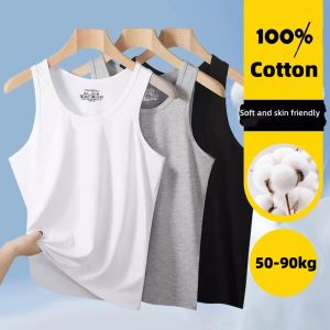 Yingbao Singlet Mens 100% Cotton Tank Top Crew Neck Round Neck Ultra Soft Sleeveless Tee Crewneck Breathable A-Shirts Basic Solid Undershirts Summer Sport Fitness Vest Black White Grey Plus Size