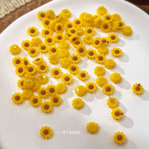 50/100Pcs 3D Mini Sunflower Nail Charms 4mm Cute Yellow Resin Daisy Flower Nail Art Decorations DIY Summer Manicure Accessories
