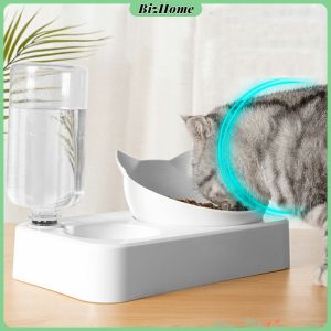 BizHome ถ้วยข้าวน้องแมว มาพร้อมที่ให้น้ำอัตโนมัต 2 in 1 ชามทรงหน้าน้องแมวสีทึบ สวยงาม อุปกรณ์สัตว์เลี้ยง หม้อแมว Cat bowl