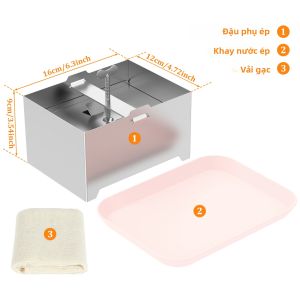 Khuôn Làm Đậu Phụ Bằng Thép Không Gỉ Với Vải Gạc Cotton Trắng Có Thể Tháo Rời Để Làm Sữa Đông Đậu Nành Dụng Cụ Nấu Ăn Nhà Bếp