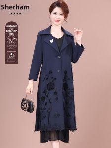 Elegant Fat MM Maternity Coat Elegant Ladys Trench Coat Mid Long Floral Embroidery Collar
