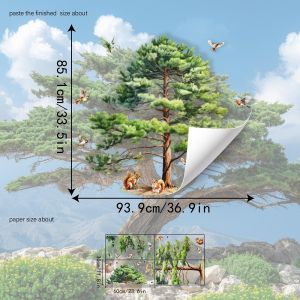 Watercolor Pine Tree Wall Decals Forest Animal Squirrel Deer Bird Wall Stickers Removable Nature Mural for Kids Room Nursery