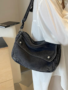 Large Capacity Denim Tote Bag Womens Casual Autumn Winter Crossbody Bag Commuter Style Fashion Trend Soft Handle Magnetic Buckle