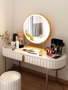 [OKLIFE.SG ]LED light desktop makeup mirror desktop makeup mirror round mirror large mirror HD makeup mirror